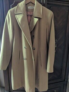 Calvin Klein Camel Wool Blend Double-Breasted Coat